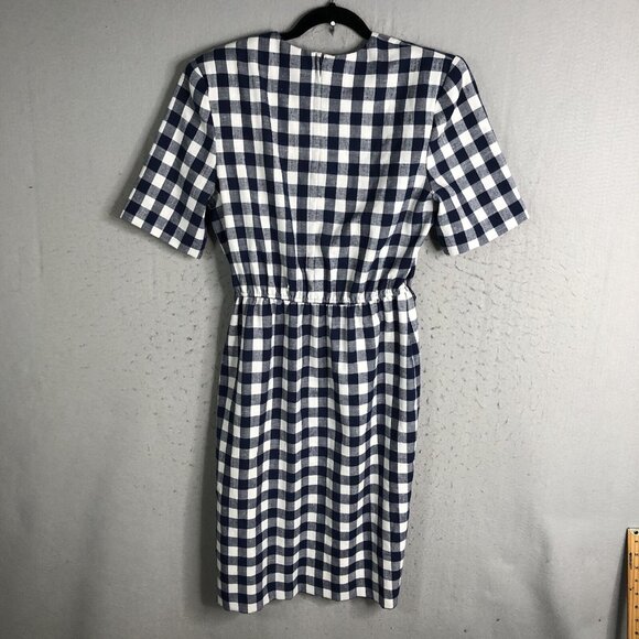 Vintage JP Angela Dress Womens 12 Navy Blue White Check Preppy Office Retro 80s - Picture 3 of 16